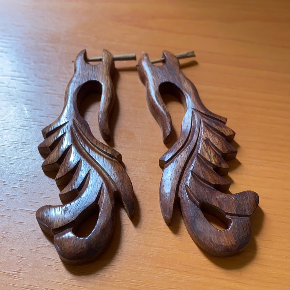 Wooden hand carved earrings